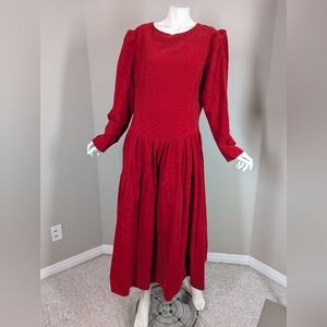 Vintage Laura Ashley Red Corduroy Midi Dress | 80s 90s 12